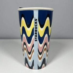 Starbucks Blue Abstract Color Wave Ceramic Traveler Tumbler Coffee Cup 12 Oz New